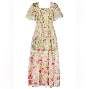 JessaKae Floral Midi Dress - Cream and Pink